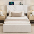 UHTN Twin Bed Frame with Adjustable Headboard, White Velvet Upholstered|Platform Bed with Charging Station, Under Bed Storage, Metal Slat Support, Noise Free, No Box Spring Needed, Easy Assembly